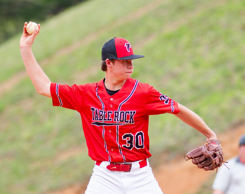 Table Rock's Eli Trantham pitches during Tuesday's home baseball game against Liberty.