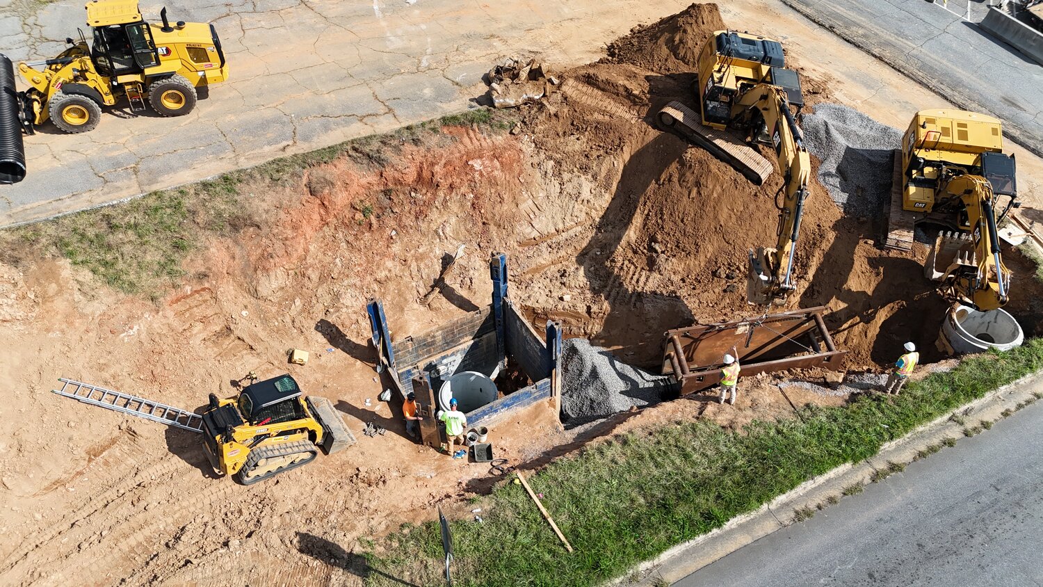 Work is progressing well on the repairs at the sinkhole site next to the Morganton Post Office.