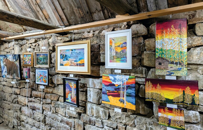 Artwork by Colorado artists decorates the rustic walls of Washington Hall, home of the Gilpin Arts Association.