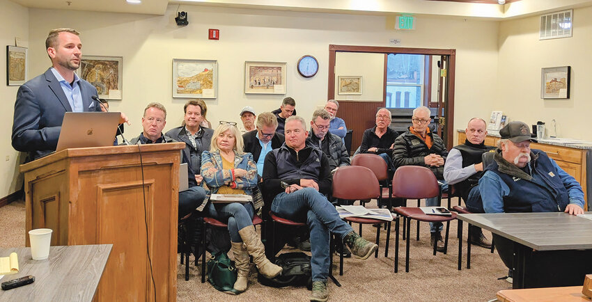 Fire department master plan presentationMichael J. Hogan, project manager for Emergency Services Consulting International, presents plans to modernize the Central City Fire Department at the March 18 council meeting.