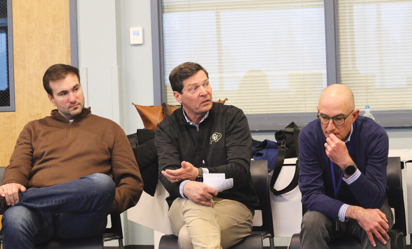 Facilitators(left to right) Nederland school administrators Sean DePaula, Gavan Goodrich, and Caleb Melamed tried to mediate and keep the meeting civil.