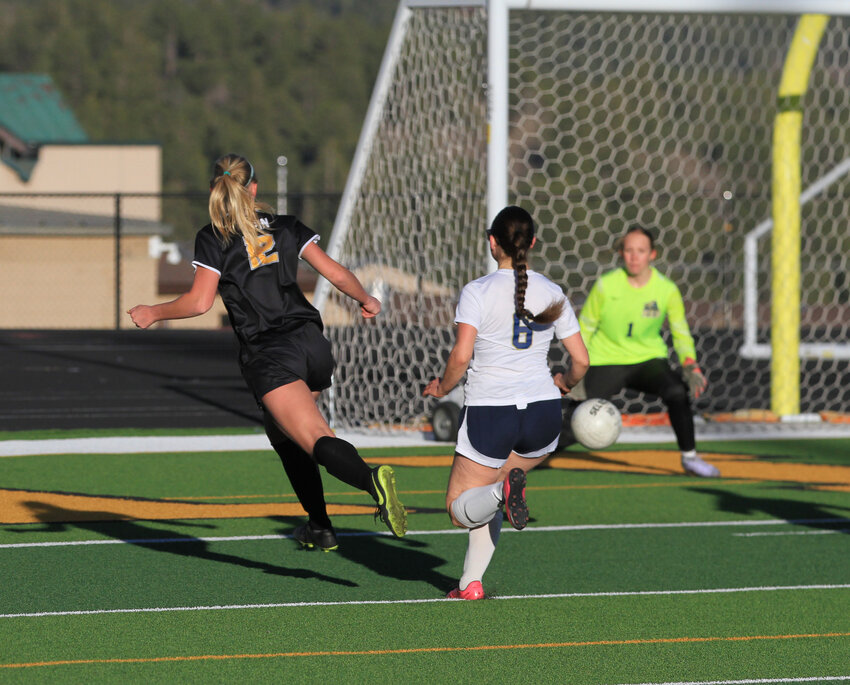 Gilpin's leading scorerJiselle Osteboe with a shot on goal.