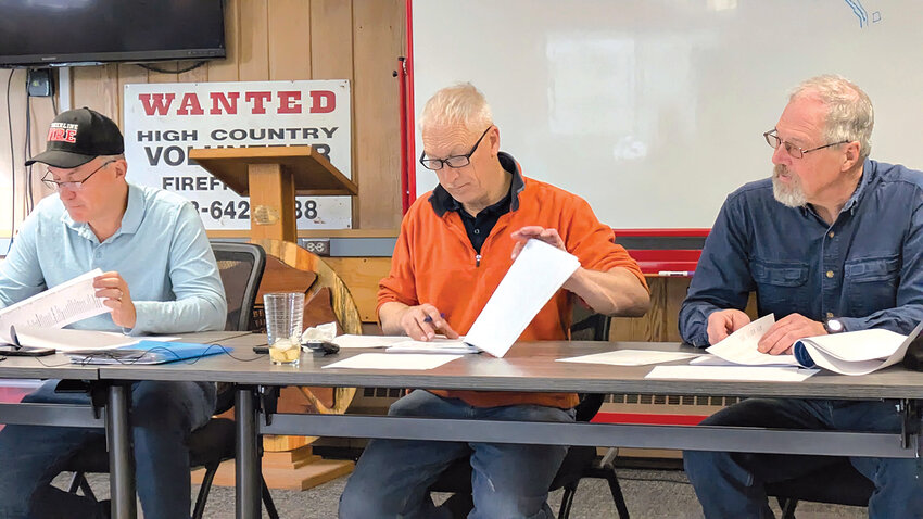 Timberline Board meetsVice President John Bushey, President Rick Wenzel, and Member at Large John Carder conduct business.