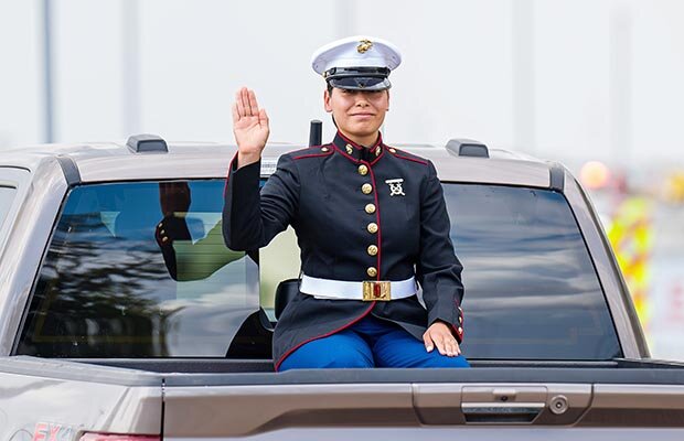 Big Lake gathered on Sunday to welcome home Rebeca DeLeon who recently graduated from United States Marine Corps Recruit Training. DeLeon received a Fire/EMS escort through town to celebrate her accomplishment.