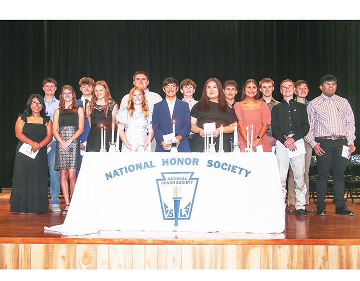 NHS INDUCTION CEREMONY -- The Eldorado High School chapter of the 2024-2025 National Honor Society inducted 16 new members on Monday, November 18th in the EHS auditorium. The new members include (Front L-R) Mari Cruz Esparza, Micah McGee, Lilija Swindle, Paige Williams, Jakob Gamez, Stephanie Pasillas, Zariah Garcia, Wesley Stevens, Osvaldo Huichapa: (Back L-R) Garrett Walling, Korbin Middleton, Jaetn Chancellor, Henry Moore, Jayden Guadarrama, Charlie Mac Griffin and Nasir Jones. -- KATHY MANKIN | THE ELDORADO SUCCE SS