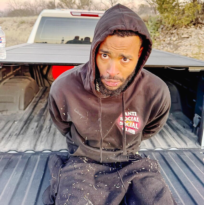 I’VE BEEN CAPTURED
Rundrikus Watson led the Sonora Sheriff’s Office on a brief foot chase before his capture in Sutton County after fleeing from deputies in Kimble County.  COURTESY PHOTO