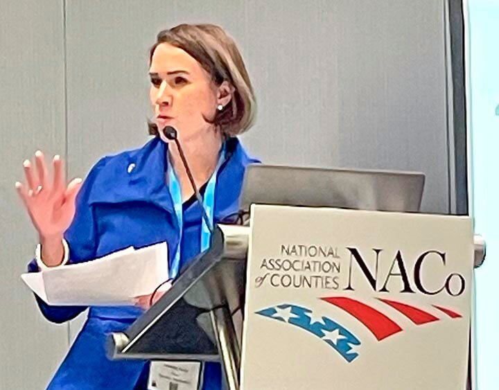 SHARING HER EXPERTISE -- Schleicher County Treasurer Jennifer Henderson addressed the National Association of Counties (NACo) Technology Innovation Forum regarding cybersecurity risks and managing vendor relationships. She also took part in a meeting of the Policy Steering Committee for Finance, Pensions, and Intergovernmental Relations. -- COURTESY PHOTO