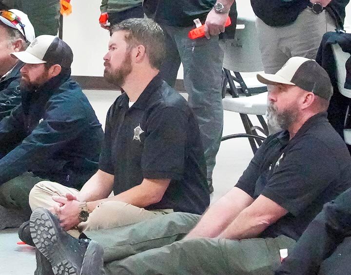 STAYING ALERRT -- Schleicher County officers took part in advanced law enforcement rapid response training (ALERRT) on Tuesday and Wednesday of last week in Sonora. They were joined by officers representing many different agencies. Local lawmen taking part were (L-R) Deputy Jeremy Hayes, John Connor and Sheriff Jason Chatham. -- ANGIE BRYANT | THE DEVIL’S RIVER NEWS