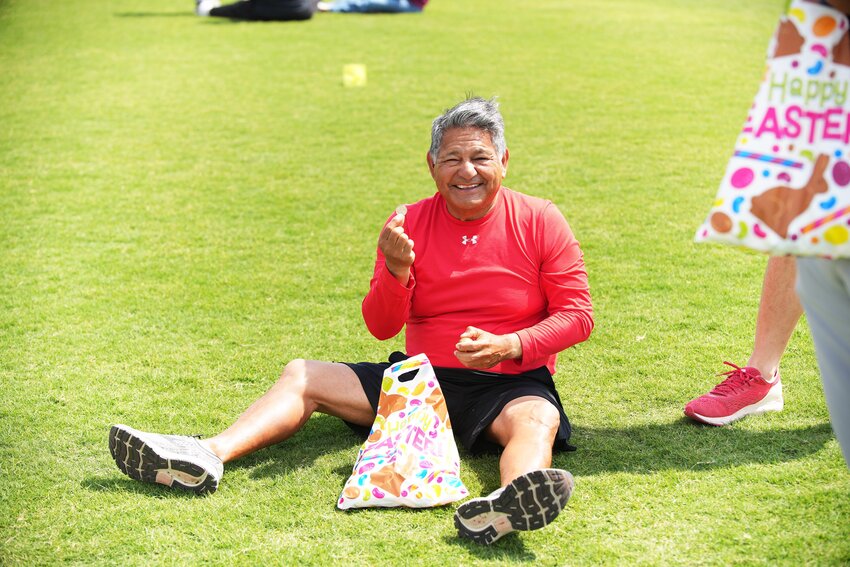 NOT JUST FOR KIDS
Coach Eddie Favila found one of the money eggs on Wednesday, April 16, 2025, during the Easter Egg Hunt provided by the Secondary PTO.
ANGIE BRYANT | THE DEVIL’S RIVER NEWS