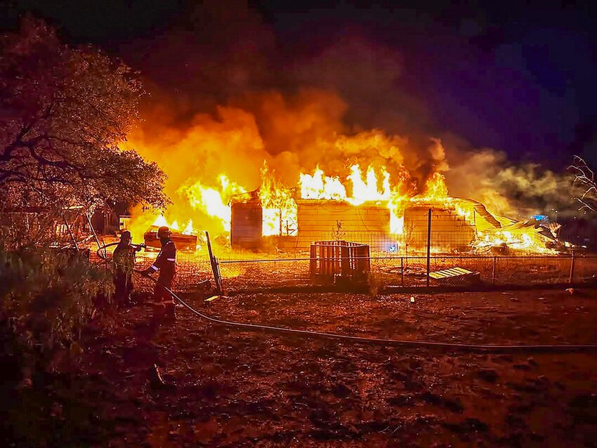 UP IN FLAMES
The Lopez family home was destroyed in a fire late Sunday night on County Road 313, off of Interstate 10 at the 429 mm. The local fire department responded quickly to reports of a structure fire. When crews arrived, the house was fully engulfed in flames. Firefighters worked to contain and extinguish the blaze. Despite the total loss of the home, all occupants were able to escape safely, and no injuries were reported, authorities said.
COURTESY PHOTO