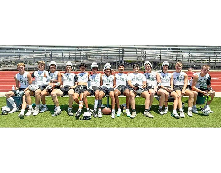 State Bound 7-on-7 Team -- The Eldorado Eagles 7-on-7 team will compete in the State 7on7 Tournament for the third time ever after winning their pool at a qualifying tournament in Early on Friday, June 13th, to claim one of 32 spots in the State tournament bracket. The Eagles defeated Early (40-20), Hamilton (27-26) and Miles (27-26). The team, coached by Cooper Meador and Jaakan Jurecek, will compete in the 7-on-7 State tournament in College Station on June 26th and 27th. Eagles team members include (L-R) : (L-R) Kip Walker, Tyler Proffitt, Andrez Gomez, Charlie Mac Griffin, Issac Rivas, Chuy Martinez, Amare Luna, Jonnie Rae Adame, Brandon Barajas, Kane Brock, Collin Cook, Brason Brock and Cole Meador. -- COURTESY PHOTO | EMILY ADAME