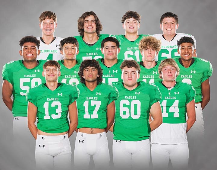 5-2A ALL-DISTRICT HONORS -- The list of post-season honors for District 5-2A were released following Wink’s loss to Muenster on Friday. Thirteen Eldorado Eagles claimed 24 spots on the All-District Team including (Front L-R) Tony Kmiec - 1st Team All-District LB, Hon. Men. Slot Receiver, Academic All-District; Marcos Morin - 1st Team All-District Safety, Hon. Men. RB, Academic All-District; Jaysen Santellano - 1st Team All-District DL, Hon. Men. OL, Academic All-District; Ethan Elias - 1st Team All-District WR, Academic All-District; (SECOND ROW L-R) Michael Adame - 2nd Team All-District OL, 2nd Team All-District DL, Academic All-District; Jason Covarrubiaz - 2nd Team All-District DB,  Hon. Men. Slot Receiver;  Omar Barajas - 2nd Team All-District QB; Jonah Penkzyk -  Hon. Men. OLB, Academic All-District; Jonnie Rae Adame - Academic All-District; (BACK L-R) Garrett Walling - Academic All-District; Cade Parker - Academic All-District; Zaid Hernandez - Academic All-District; and Jaetn Chancellor - Academic All-District. -- ILLUSIONS PHOTOGRAPHY