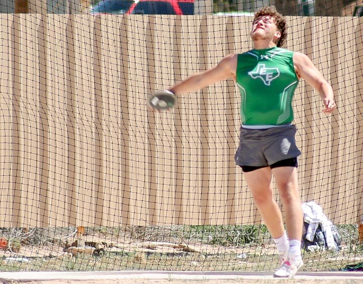 SPINNING THROW -- Jayson Santellano placed first in the discus with a throw of 125’4.75” at the 2024 Reagan County Relays on March 28th in Big Lake. -- KATHY MANKIN | THE ELDORADO SUCCESS