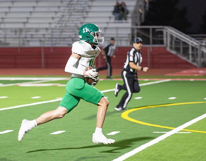 HEADING FOR PAY DIRT -- Jonah Penkszyk caught a pass from Jonnie Rae Adame and took it 51 yards to the end zone on Friday, October 25th, as the Eldorado Eagles cruised to a 55-0 win over the Van Horn Eagles in Van Horn. -- RANDY MANKIN | THE ELDORADO SUCCESS