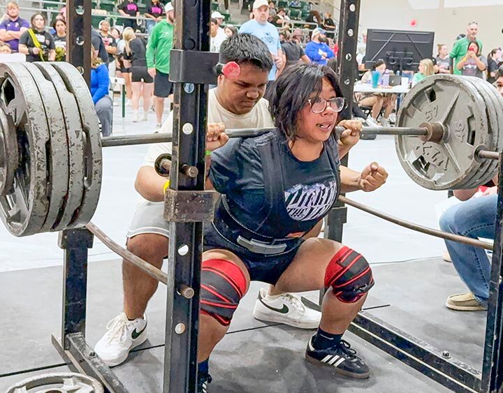 SUSTAINED EFFORT -- MariCruz Esparza managed 425 pounds in the squat as she placed second in the 165 pound weight class at the Region 1 Division 3 Powerlifting Meet held Saturday, March 1st at  Eagle Gym in Eldorado. The effort qualified her for a trip to the State Meet on Wednesday, March 12th in Edinburg where she will be joined by six of her teammates. Esparza was recognized at the Regional Meet with the Best Squat on the Heavy Platform award. -- KATHY MANKIN | THE ELDORADO SUCCESS