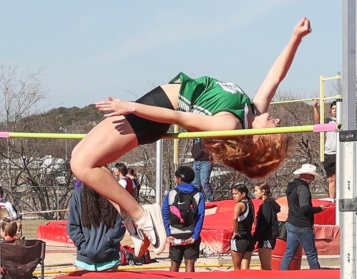UP AND OVER -- Addie Walling cleared 4 feet 8 inches to place third in the varsity girls high jump at the Bronco Relays in Sonora on Saturday, March 1st. -- MANDI UMPHRESS | THE ELDORADO SUCCESS