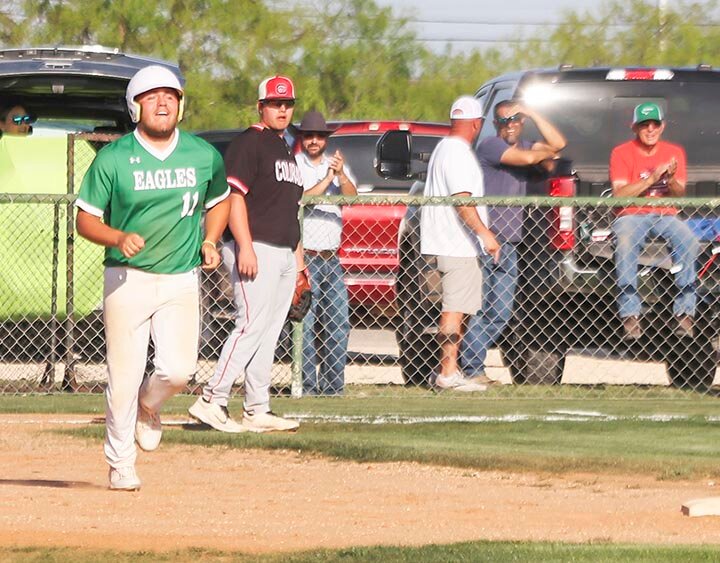 HOME RUN TROT -- Jaysen Santellano circles the bases after hitting a home run in the third inning of Tuesday night’s game with Colorado City. He scored three runs in the contest and drove in four as the Eagles defeated the Colorado City Wolves 16-1. -- KATHY MANKIN | THE ELDORADO SUCCESS