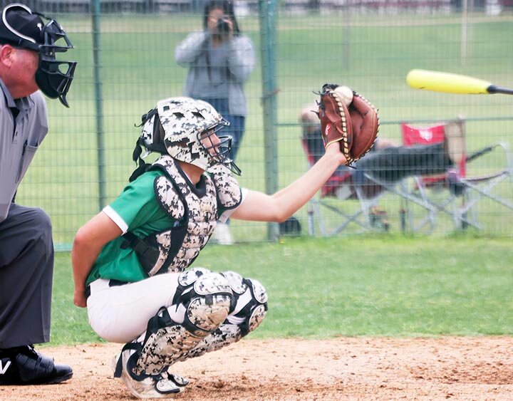 STRIKE THREE! Eagles catcher Cody Bybee squeezes a high fast ball from Jonnie Rae Adame as a Sonora Bronco batter strikes out in the Warbirds 18-3 win over Sonora on Saturday, April 26th. The win came in the second half of a double header with the Eagles winning the first game 9-3. Eldorado will travel to Fort Stockton on Thursday, May 1st where they will face the Wink Wildcats at 5p.m. to begin a best-of-three series. The second game, and third if necessary, will be played beginning at 11 a.m. on Saturday, May 3rd, also in Fort Stockton. -- KATHY MANKIN | THE ELDORADO SUCCESS