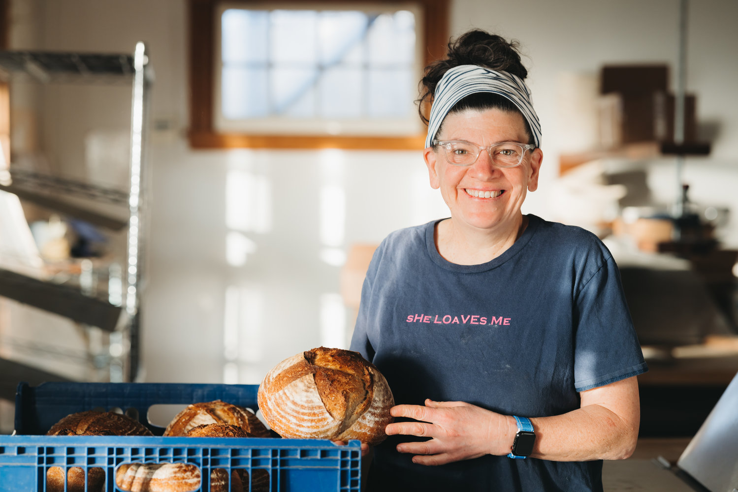 Sheila Fee with one of her pink salt sourdough loaves.