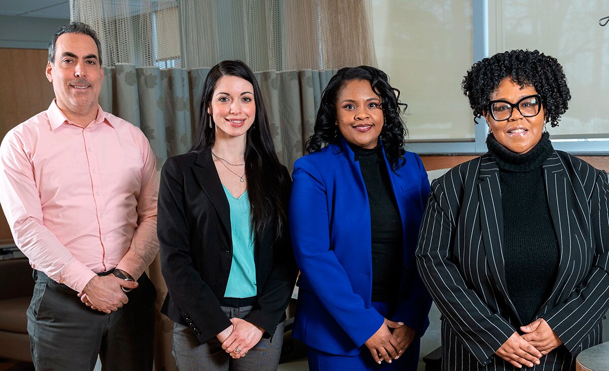 The medical team for St. Lawrence Health’s Center for Cancer Care, from the left, are Radiation Oncologist David Hauerstock, MD; Nikita Goliber, NP; Medical Director of Oncology Velmalia Matthews-Smith, MD; and Oncologist/Hematologist Vetta Higgs, MD. Submitted Photo.