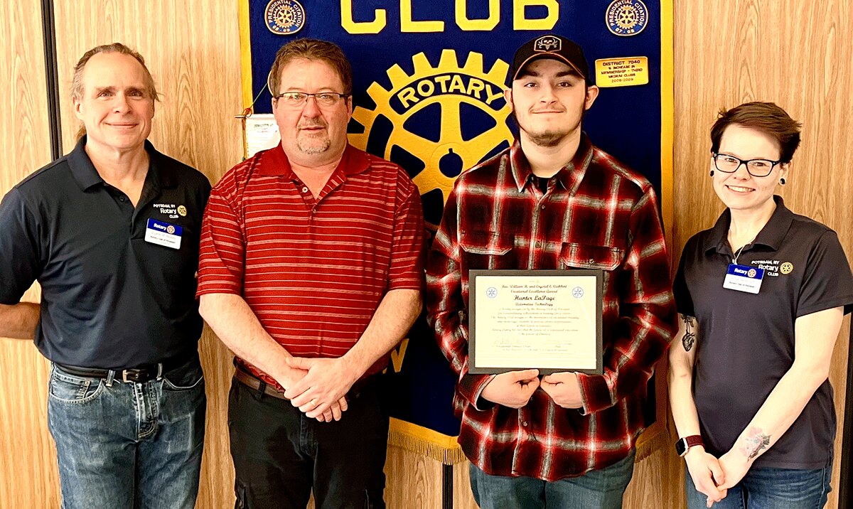 From the left are Potsdam Rotary President Duane Pelkey, Denny,  LaPage, and Rotary Vocational Service Chair Amanda Wilson. Photo  submitted by Michael Griffin.