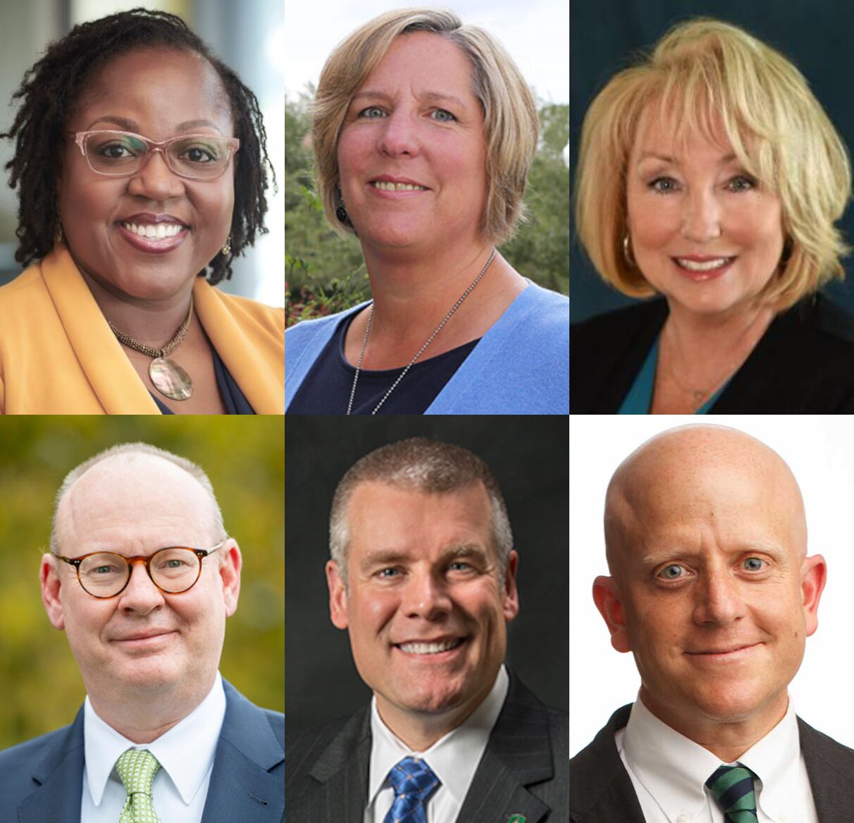 Six candidates are looking to be the next president at SUNY Potsdam. In the top row, from the left, are Dr. Shelitha Williams, Dr. Suzanne Smith and Dr. Irene Rios. In the bottom row are Dr. Patrick Jones, Dr. Edward Mills and Dr. Jody Fournier.