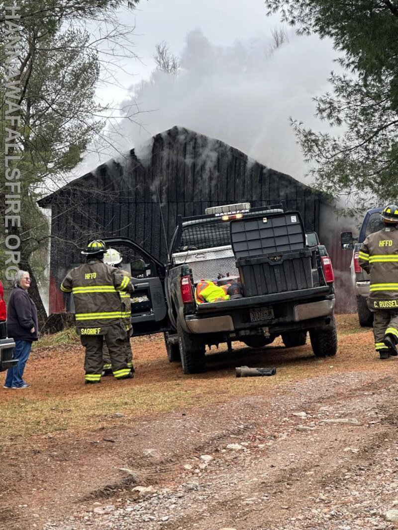 Fire fighters from several departments fought a garage fire on Buck Pond Road Thanksgiving morning. Hannawa Falls Fire Department photo used with courtesy.