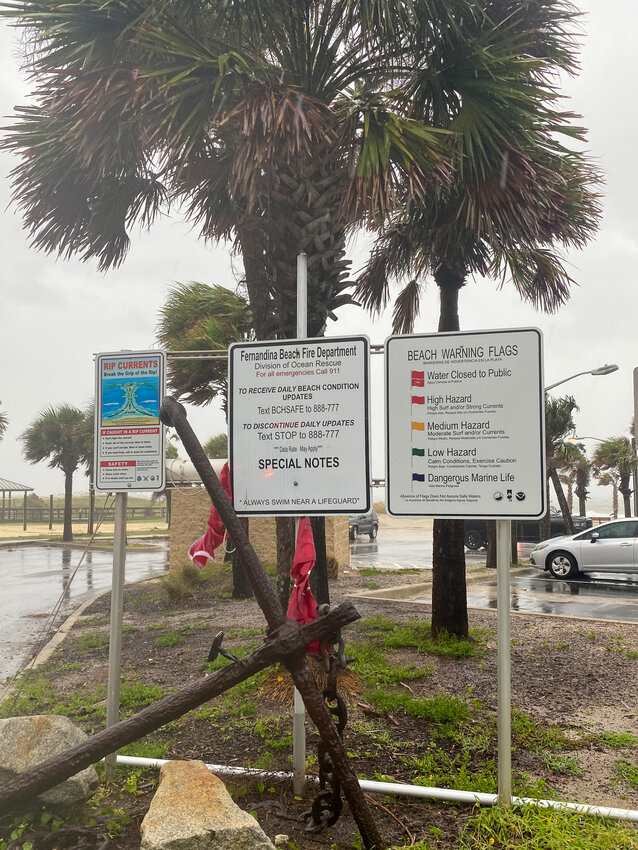 The flagpole holding the surf warning flags got blown down at Main Beach.