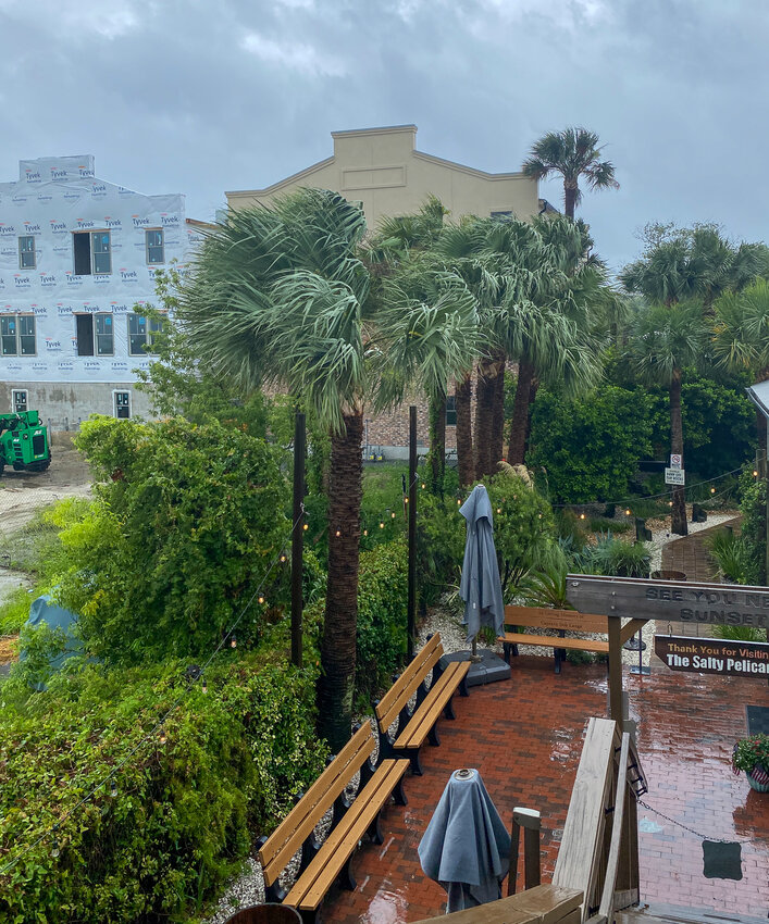  The view from upstairs at Salty Pelican during the storm.