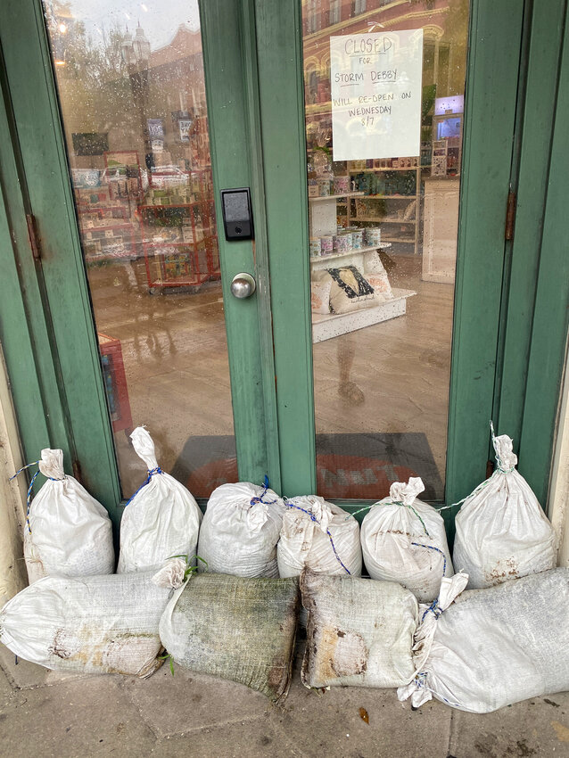 Watanut on Centre Street was the only shop with sandbags protecting their establishment.