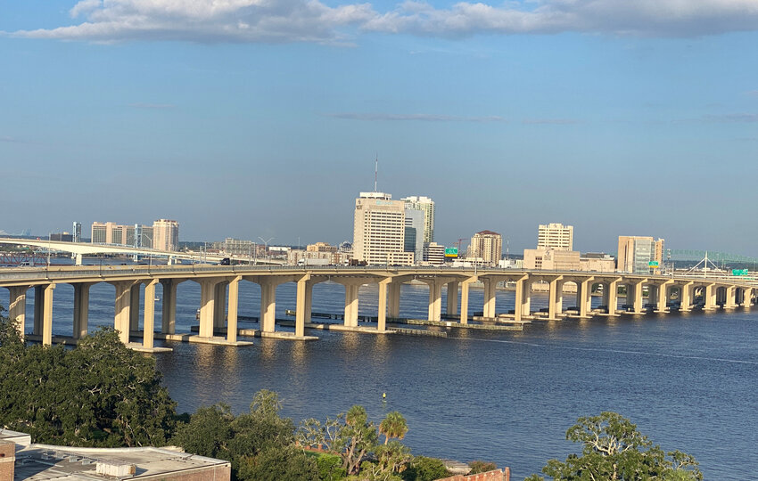 The view of the St. Johns River from the River and Post shows off the city’s bridges.