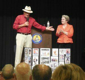 Wayne and Jane Sims tell stories to Peck Center audience.