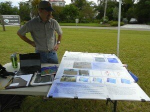 Professor Gordon Rakita points out archaeological findings in Old Town plaza.