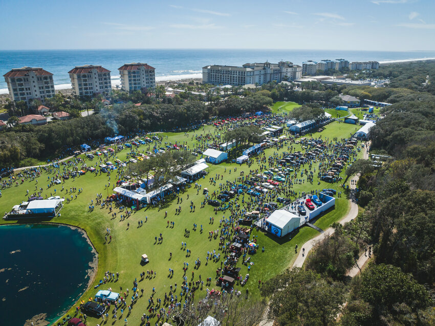 The Amelia Sunday Concours show field aerial photo from a previous Concours d'Elegance at The Ritz-Carlton, Amelia Island.