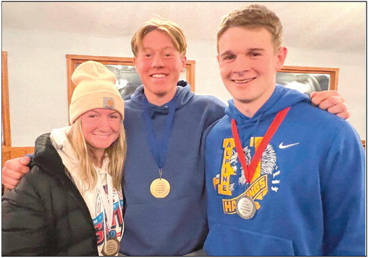 The top three Raider finishers at the Jack Zahr Memorial Race. L to R: Abbi Pelava placed third on the girl&rsquo;s side, Jackson Reents placed first overall for boys and Aaron Herber placed second. Photo courtesy of Tricia Pelava.