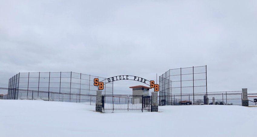 Due to be repaired as soon as weather allows, the baseball field (left) at Oriole Park might be substituted for game purposes with the Chapman Park field while repairs are made.