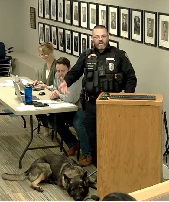 Officer Jesse Nealy and K-9 Caesar were introduced to the Prescott City Council at its meeting Monday, March 13.
