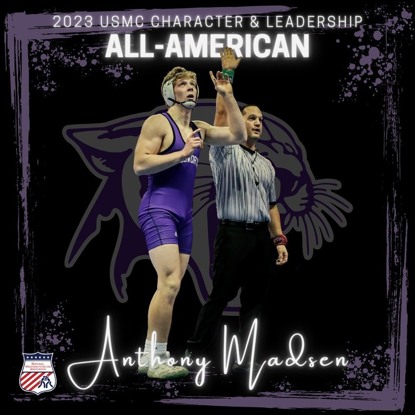 Ellsworth senior Anthony Madsen has been named a recipient of both the High School Scholar All-American Award and the Character and Leadership All-American Award for the 2022-23 season, as selected by the National Wrestling Coaches Association and the United States Marine Corps.