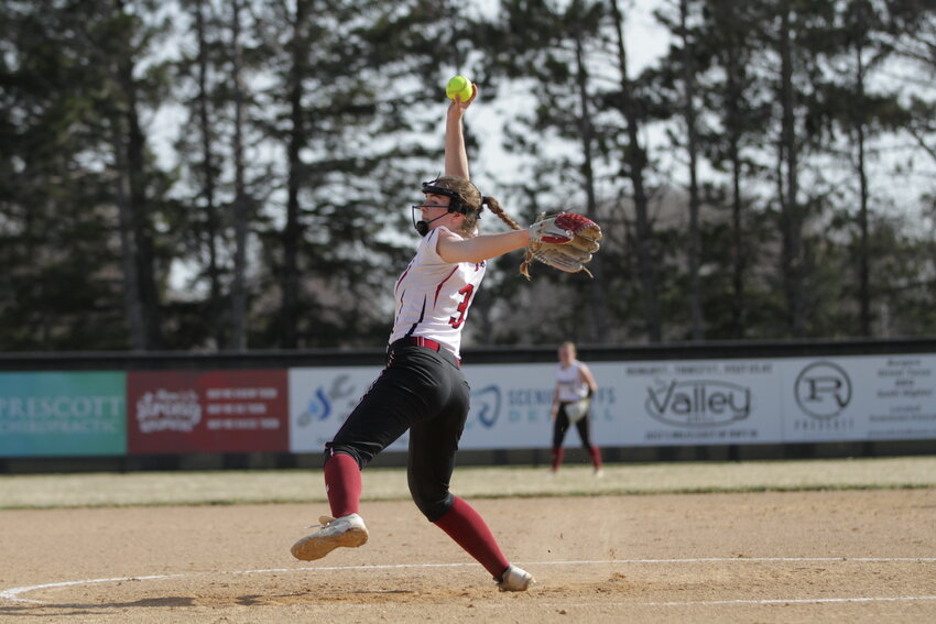Prescott senior Taylor Graf delivers a strike during a game earlier this season. Graf recently announced that she will forgo season-ending hip surgery and will compete for the remainder of her senior season this spring.