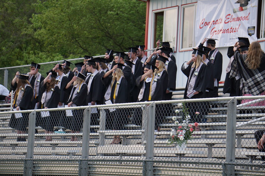 Elmwood class of 2023 swap their tassels from the right to the left of their caps, signifying they have officially graduated.