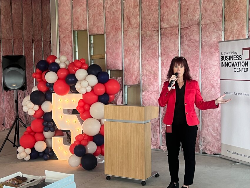 Dr. Sheri Marnell serves as director, supporting businesses located in the St. Croix Valley Innovation Center. She made remarks at a ceremony Monday, May 22 at the River Falls facility marking its fifth anniversary.