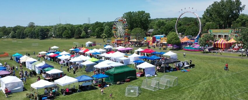 An aerial view of the Cottage Grove Strawberry Fest, held in Kingston Park.
