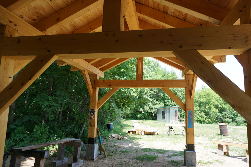 One of the timberframe structures completed through Star Hill Timberworks. The structures use hardwood pegs rather than screws or nails.