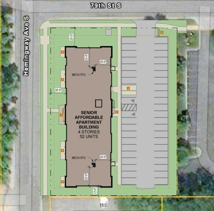 The location and layout of the affordable senior apartment building proposed for 7601 79th St. S.