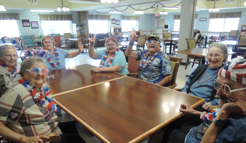 Plum City Care Center residents dressed up in festive red, white and blue for the 4th of July.
