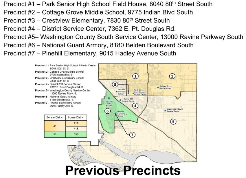 Map of Cottage Grove's previous 2022 precinct layout.