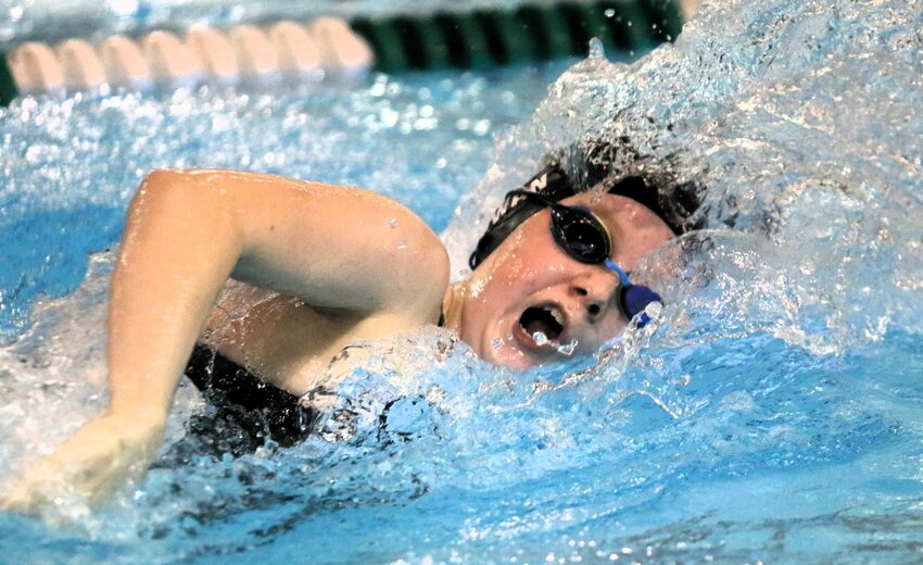Danika Rowan swims the second leg on Park&rsquo;s 400-yard freestyle relay in the final event of the meet.