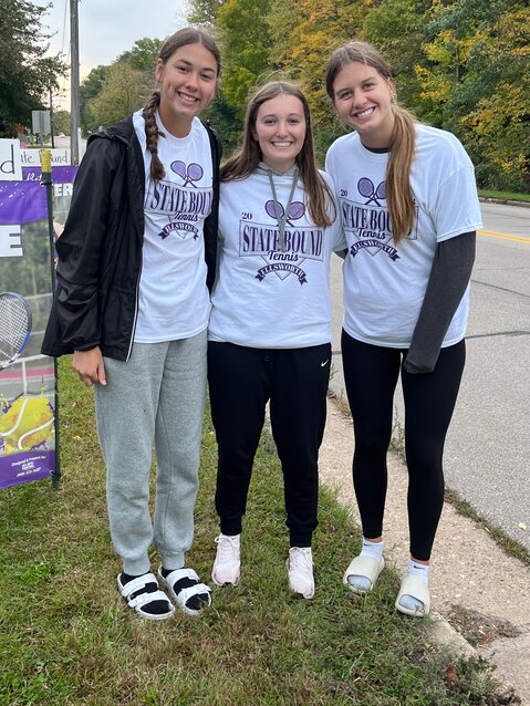 Ellsworth senior tennis players (from left) Maria Harrington, Betsy Foster and Molly Janke had the honor of competing at the WIAA Division 2 State Tennis Meet in Madison last week. Harrington and Foster were in doubles play, and Janke was in singles, winning her first match.