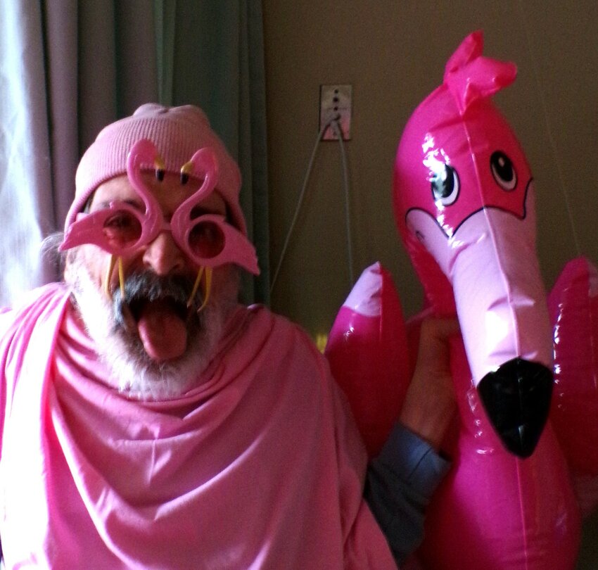 Jeff Halverson and Freddy the Flamingo are ready to party!