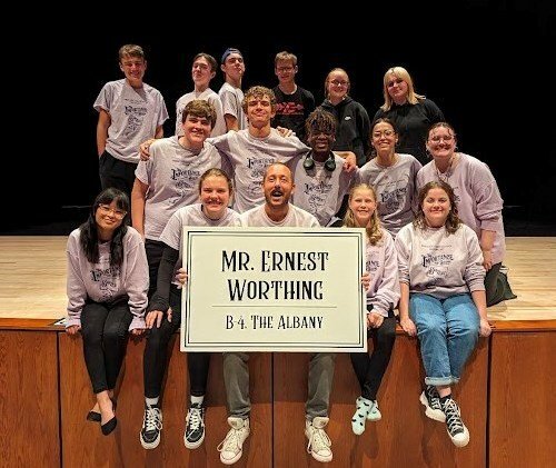 Pictured are members of Prescott High School&rsquo;s one-act play &ldquo;The Importance of Being Earnest. (Back row, from left): Maverick Drew (crew), Steven Craft (actor), Cayden Riley (actor), Clint Sizemore (crew), Syrenna Taylor (crew), Cassie Most (crew); (middle row) Cooper Langer (actor), Will Markert (actor), Mack Eggers (actor), Sophie Perez (crew), Eliott Cook (actor); (front row) Leah Harvey (crew), Abby Stubbe (actor), Thomas Speltz (director), Kyra Dix (actor), Grace Ryan (actor.)